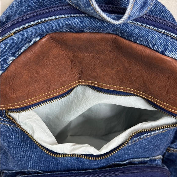 Vintage Route 66 Denim Backpack Faux Leather Trim Y2K 90s School Bag Americana main image 8